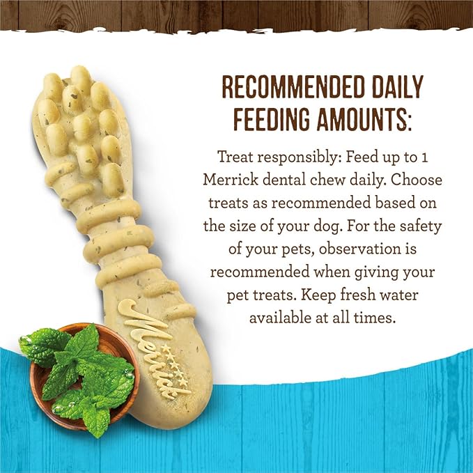 Merrick Fresh Kisses Natural Dental Chews, Toothbrush Treat Shape Infused With Real Mint, Small Dogs 15-25 Lbs - 36 ct. Box