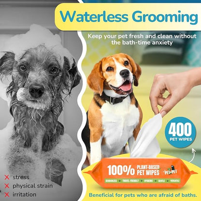 PET N PET 100% Plant Based Dog Wipes for Paws and Butt, 400 Counts Dog Pet Wipes, 8" x 8" Hypoallergenic Unscented Dog Wipes, Cleaning Deodorizing Cat Wipes, Puppy Wipes, Dog Paw Wipes, Dog Face Wipes