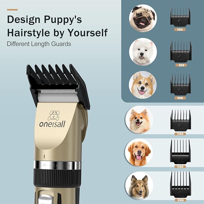 oneisall Dog Grooming Clippers and Dog Paw Trimmer Kit 2 in 1 Quiet Cordless Dog Clippers for Grooming Pet Hair Paws Trimmers for Small Dogs Cats Animals