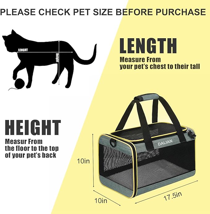 Cat Carrier Airline Approved Pet Carrier,Dog Carrier Soft-Sided Pet Travel Carrier Maximum Pet Weight 17 Pounds 17.5“x10 x10