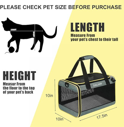 Cat Carrier Airline Approved Pet Carrier,Dog Carrier Soft-Sided Pet Travel Carrier Maximum Pet Weight 17 Pounds 17.5“x10 x10