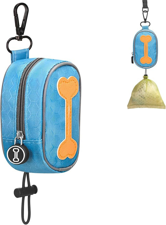 Hands Free Dog Poop Bag Holder for Leash with Big Opening, Dog Poop Bag Holder, Zippered Pouch with Carabiner Hook Waterproof Dog Poop Bag Holder(1 Doggy Bag) (Sky Blue)