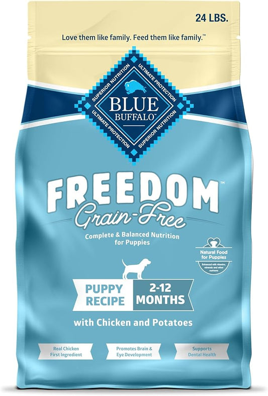 Blue Buffalo Freedom Grain-Free Puppy Dry Dog Food with DHA, Complete & Balanced Nutrition for Puppies, Made in the USA, Chicken & Potatoes, 24-lb. Bag