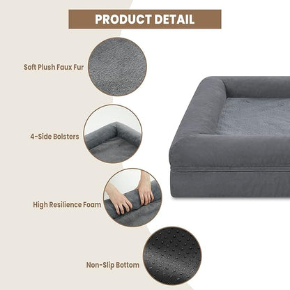 Medium Dog Bed, Dark Grey Orthopedic Dog Bed, Washable Dog Bed with [Removable Bolster], Waterproof Dog Bed with Nonskid Bottom, Doggy Bed, Dog Beds for Medium Dog Bed