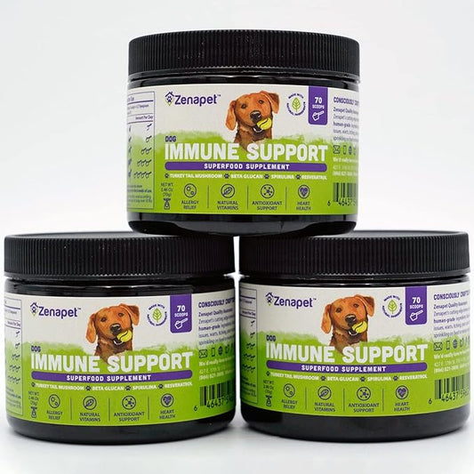ZENAPET Allergy Immune Support Supplement for Dogs, Superfood 100% Human-Grade with Turkey Tail Mushroom, Prebiotics for Gut Health, Itchy Skin, Seasonal Allergies & Yeast - for Small to Large Breeds