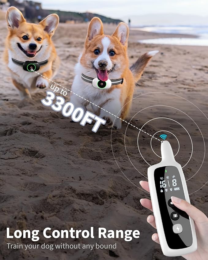 Dog Shock Collar for 2 Dogs, Dog Training Collar with Remote for Large Medium Small Dogs, Rechargeable E-Collar Waterproof Collars with 3 Training Modes, Range up to 3300Ft-Grey