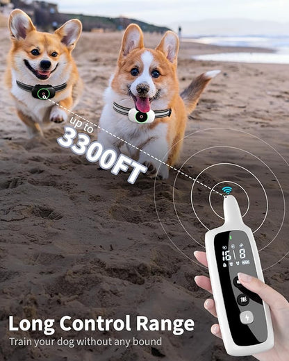 Dog Shock Collar for 2 Dogs, Dog Training Collar with Remote for Large Medium Small Dogs, Rechargeable E-Collar Waterproof Collars with 3 Training Modes, Range up to 3300Ft-Grey