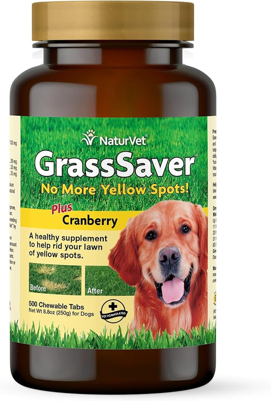 NaturVet – GrassSaver Supplement for Dogs – Healthy Supplement to Help Rid Your Lawn of Yellow Spots – Synergistic Combination of B-Complex Vitamins & Amino Acids – 500 Tablets