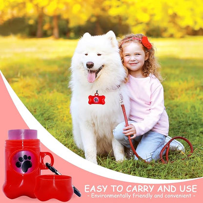 Dog Poop Bags Dispenser with Carabiner Clip, Doggy Poop Bag Holders for Leashes Include 1 Roll (15 Bags) Leak-Proof Large Lavender Scented Doggie Pet Waste Bags, Eco-Friendly Dog Accessories, Red