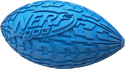 Nerf Dog Tire Football Dog Toy with Interactive Squeaker, Lightweight, Durable and Water Resistant, 6 Inch Diameter for Medium/Large Breeds, Single Unit, Blue (1571)