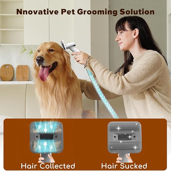 Dog Grooming Kit, Multi-Functional Hair Trimmer & Vacuum, 15KPa Powerful Suction, Stainless Steel, Low Noise, Adjustable Settings, Easy to Clean, Includes Clippers, Brush, Nail Trimmer