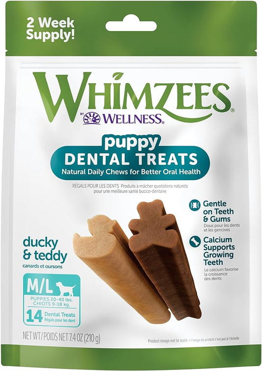 Whimzees by Wellness Dental Treats for Puppies, Natural, Grain Free, Helps to Clean Teeth, Freshen Breath, Reduce Tartar & Plaque, Longer Lasting Chew (M/L)