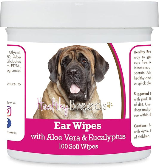 Healthy Breeds Mastiff Ear Cleaning Wipes with Aloe & Eucalyptus for Dogs 100 Count
