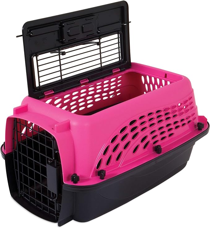 Petmate Two Door Pet Kennel for Pets up to 15 Pounds, Pink/Black, 19" Long, Made in USA
