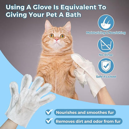 Pet Bathing Wipes for Dogs & Cats, Cleaning & Deodorizing Grooming Gloves, Nourish Fur Glove Wipes for Daily Care and Traveling, Rinse Free，2 Pack, 12 PCS