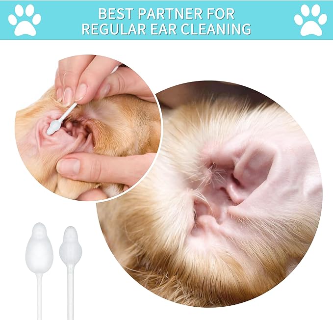Dog Ear Cleaner Infection Treatment Ear Cleaning Swabs Qtips, Safe Gourd-Shaped Design for Dog and Cat Cleaning, Pet Ear Cleaner Solution, Tools to Prevent Ear Injuries and Irritation-Large