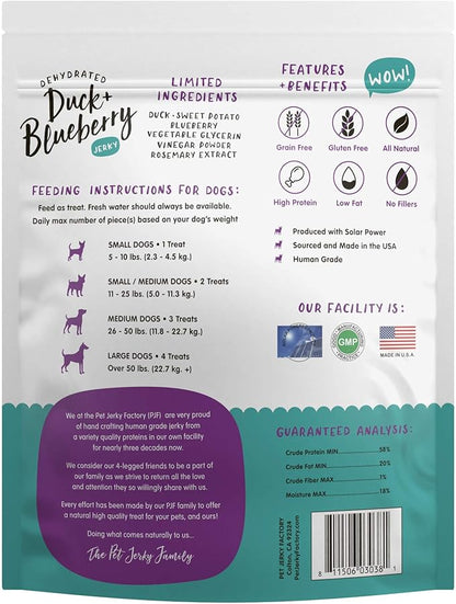 Premium Duck & Blueberry 12 oz. Dog Jerky Treats | 100% Human Grade | USA Made | High Protein | Grain Free | Limited Ingredients | No Filler | BHA-BHT Free | Soft-Tender
