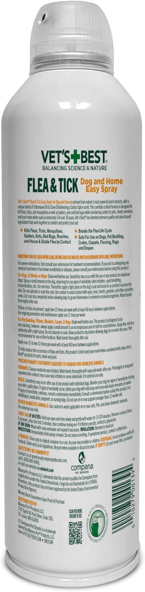 Vet’s Best Flea & Tick Dog Easy Spray – Cotton Spice Scent – Natural Flea & Tick Prevention – Kills Fleas & Ticks for Dogs – 14oz