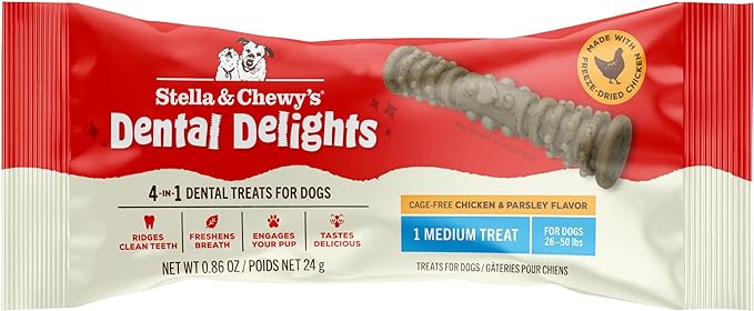 Stella & Chewy's Dental Delights with Freeze-Dried Chicken - Medium Dental Treats for Dogs, Single Serve