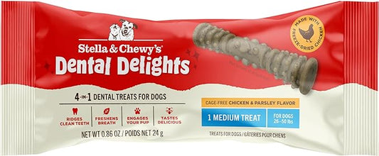 Stella & Chewy's Dental Delights with Freeze-Dried Chicken - Medium Dental Treats for Dogs, Single Serve