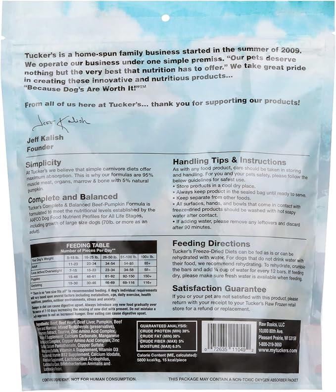 Tucker's Raw Frozen Freeze Dried Raw Dog Food, Beef & Pumpkin Formula 14oz