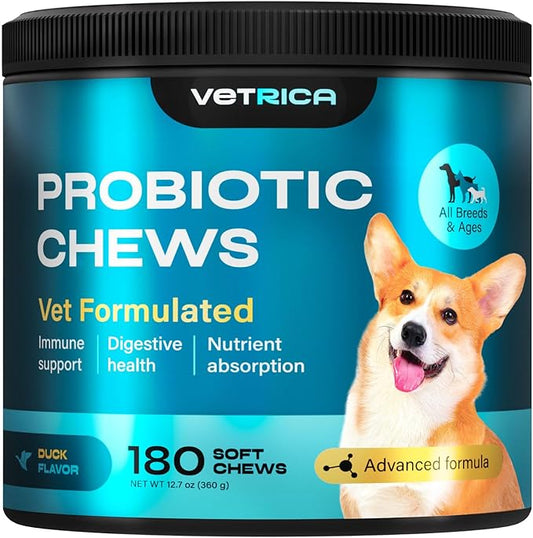 Duck-Flavored Canine Probiotics Chewables - Digestive Support and Immune System Maintenance, Gut Health
