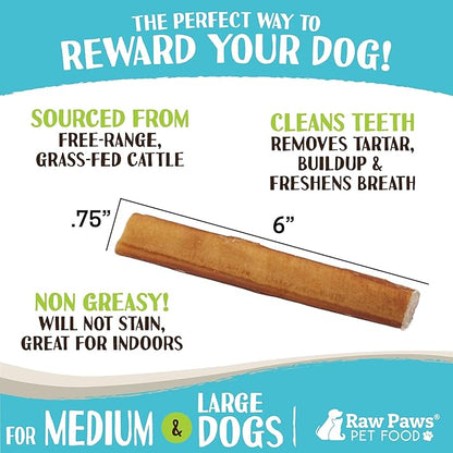 Raw Paws Jumbo Bully Sticks 6 inch, 5-ct - Extra Thick Bully Sticks for Dogs - Grass Fed, No Hormones, Free Range Cows - Pizzle Sticks for Dogs - Long Lasting Bully Bones for Aggressive Chewers