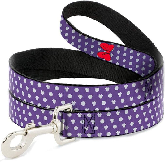 Dog Leash Minnie Mouse Bow Ears Monogram Dots Purple White 4 Feet Long 0.5 Inch Wide