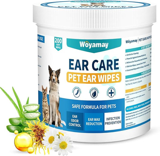 Ear Wipes for Pet, 200PCS Pet Ear Cleaning Wipes Wash Cleaner for Dogs Cats - Ear Wipes for Dogs Cats, Remove Ear Wax Dirt Debris for Dogs Cats