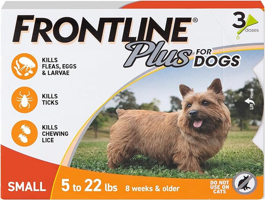 FRONTLINE Plus Flea and Tick Treatment for Small Dogs Upto 5 to 22 lbs., 3 Treatments
