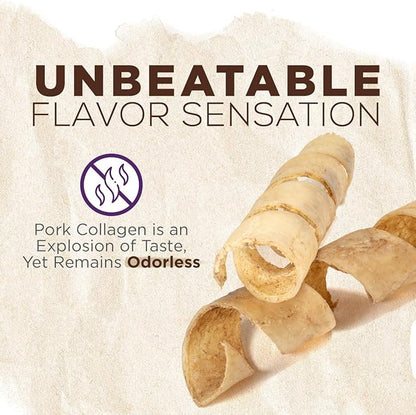 Natural Farm Curly Pork Collagen Sticks (5-6 Inch, 12 pack), Fully Digestible & Natural Dog Chews, Flavorful & Long Lasting, Best for Small & Medium Chewers, Odor-Free Rawhide Alternative