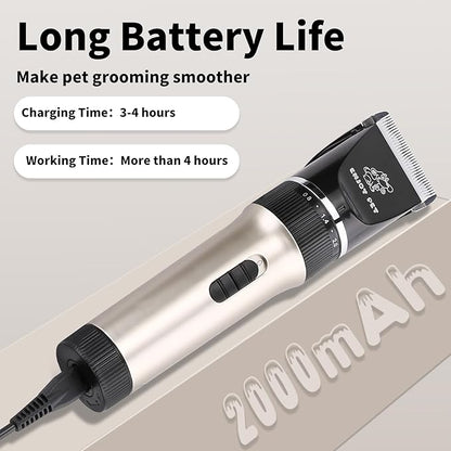 Professional Dog Clippers Trimmer for Grooming - Dog Grooming Kit Tools Pet Cat Hair Grooming Clippers Scissirs Dog Shaver Shears with Combs/Detachable Blades/Guards, Cordless Quiet Animal Clippers
