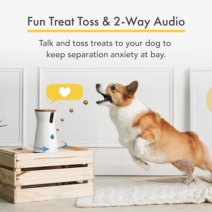 Furbo 360° Dog Camera: Home Security Camera with Barking Alerts, Rotating Pet Treat Camera with Phone App, Smart Home Indoor Puppy Cam with 2-Way Speaker and Night Vision (No Subscription Required)