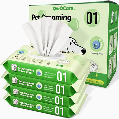 Dog Wipes for Paws and Butt, Plant-Based Large Pet Wipes for Dogs/Cats Hypoallergenic, 8X9 Inch Easy to Use Dog/Cat/Puppy Cleaning Grooming Wipes Gentle Degradable (200 Count, Blueberry)