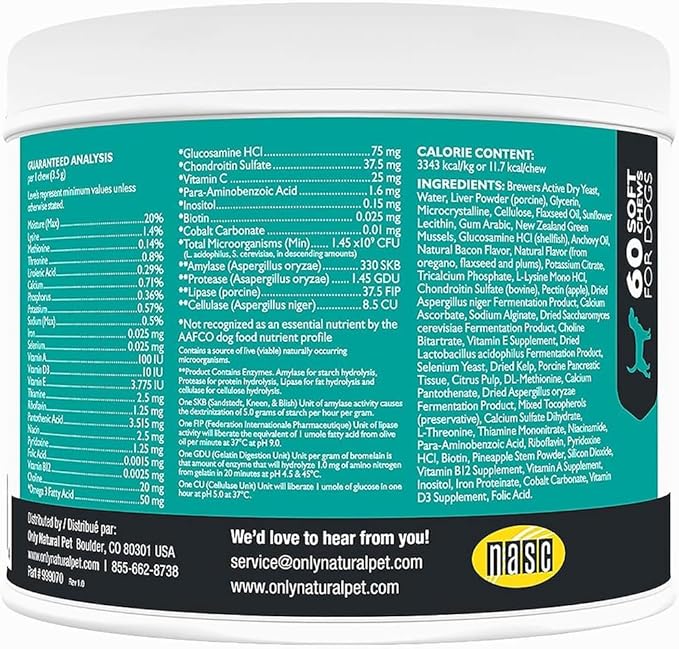 Only Natural Pet Ultimate Daily Vitamins - Complete Multivitamin Supplement for Dogs Balanced Health & Vitality - Senior Small & Large Canine Food Immune Digestive Support -60 Soft Chews (Pack of 2)
