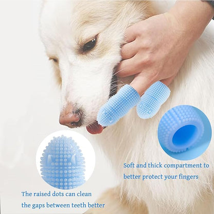 4 Pack Kit Dog Dental Cleaning Brushes,2 Pack Extra Soft Dog and Cat Dental Cleaning Brushes with Storage Box and 2 Pack Dog Finger Toothbrush for Dog Dental Care, Easily Clean Teeth(Transparent,Blue）