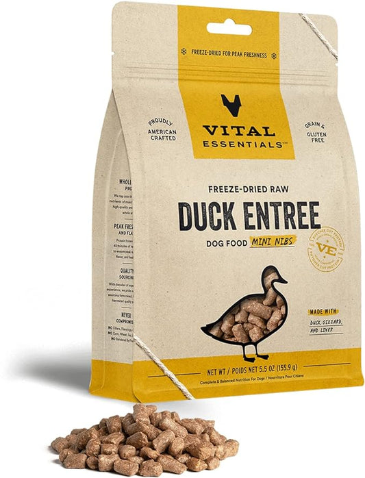 Vital Essentials Freeze Dried Raw Dog Food, Duck Mini Nibs Entree, 5.5 oz