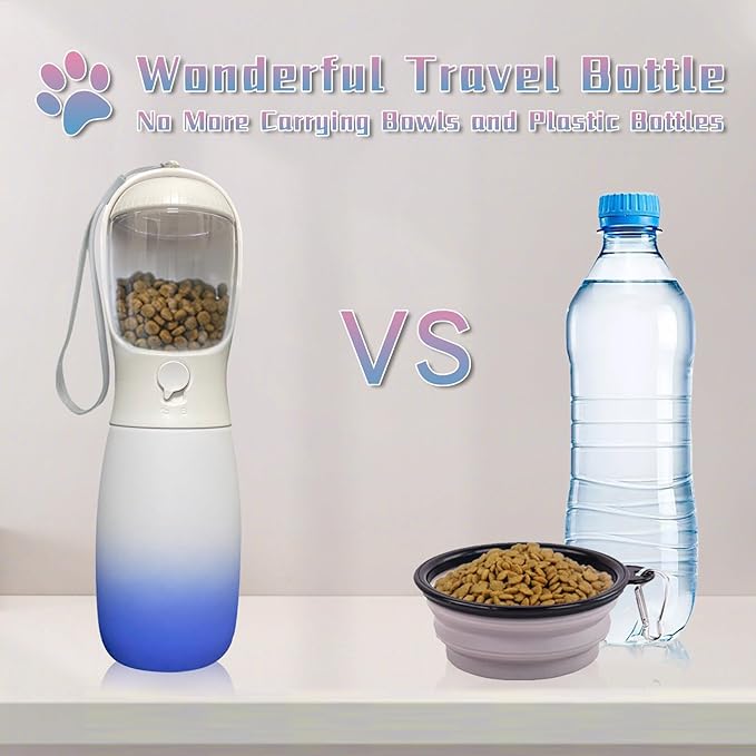 Outdoor Dog Water Bottle, Portable Puppy Essentials for Camping Travel, Food Grade Travel Dog Water Bowl Dispenser, Large Capacity Pet Water Bottle, Gifts for Dog (19Oz, White&Blue)