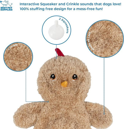 Best Pet Supplies Chicken Crinkle Plush Dog Toys for Interactive Play, Puppy and Senior Indoor Play, Colorful Chicken Toy Shape, Cute and Cuddly - Crinkle Chicken (Khaki)