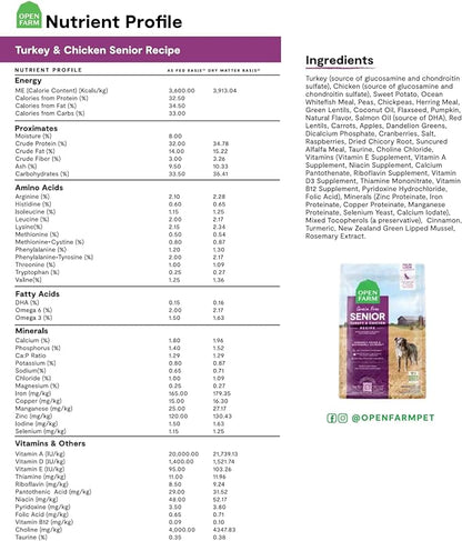 Open Farm Senior Grain-Free Dry Dog Food, Certified Humane Poultry Recipe for Older Dogs with Non-GMO Superfoods and No Artificial Flavors or Preservatives, 22 lbs