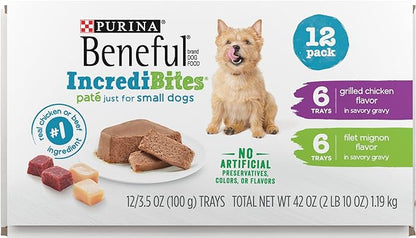 Beneful IncrediBites Grilled Chicken Flavor and Filet Mignon Flavor Wet Food for Small Dogs Variety Pack - 3.5 Ounce (Pack of 12)