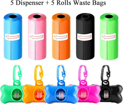 5 Pack Bone Shaped Poop Bag Dispenser Pet Waste Disposal Bag Dispenser (Random Color)