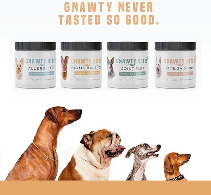 Gnawty Bites Biome Balance | Dog Digestive Support, 120 Soft Chews for Intestinal Balance Support | Dog Probiotics with Amylase, Protease, Lipase, and Lactobacillus | Probiotics for Dogs | (264 G)