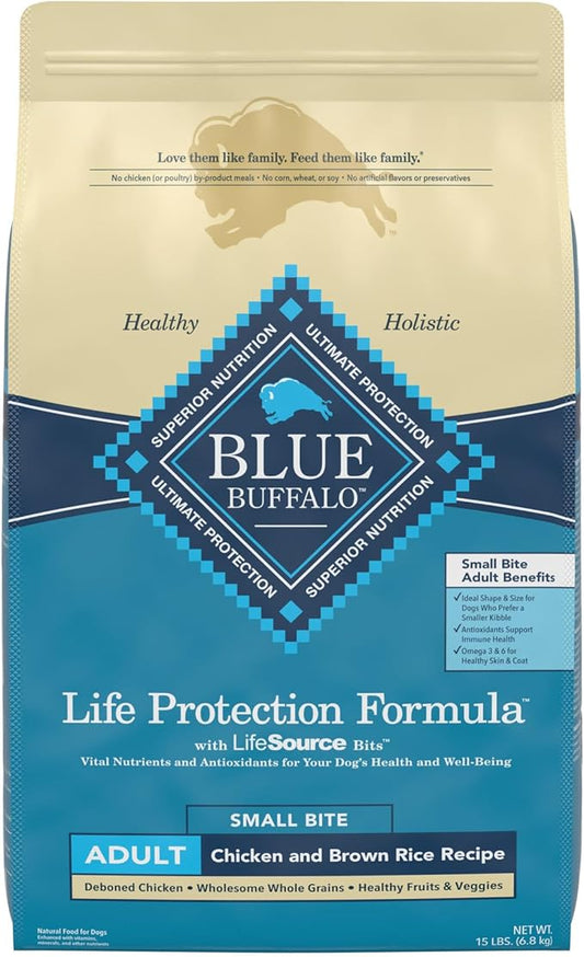 Blue Buffalo Life Protection Formula Natural Adult Small Bite Dry Dog Food, Chicken and Brown Rice 15-lb