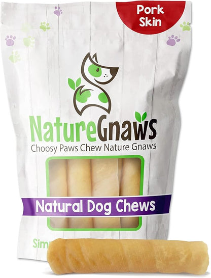 Nature Gnaws Pork Skin Chews for Dogs - Premium Natural Tasty Jerky Treats - Long Lasting Dog Chew Bones - Rawhide Free 6 Count (Pack of 1)