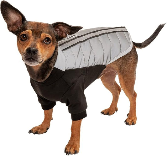 Furhaven Water-Repellent XS Dog Coat, Washable & Reflective w/ Leash Access & Stretch Fabric - Pro-Fit Active Jacket - Chrome, Extra Small