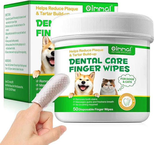 Dental Teeth Cleaning Wipes for Dogs & Cats, Remove Bad Breath by Removing No-Rinse Dog Finger Toothbrush, Disposable Gentle Cleaning Pet Dental Care Wipes, 50pc