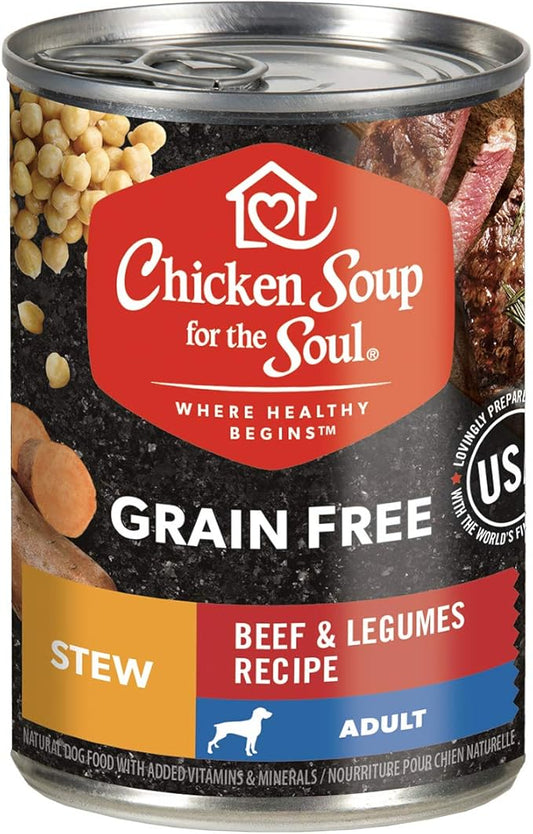 Chicken Soup for the Soul Pet Food Grain-Free Wet All Stages Dog Food, Beef & Legumes Stew, 13 Ounce Can (Pack of 12) Soy, Corn & Wheat Free, No Artificial Flavors or Preservatives
