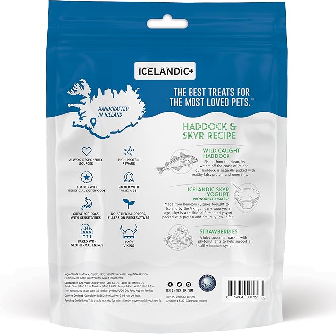 Icelandic+ Chewy Jerky Bars Haddock, Skyr, & Strawberries Dog Treat 2.5-oz Bag