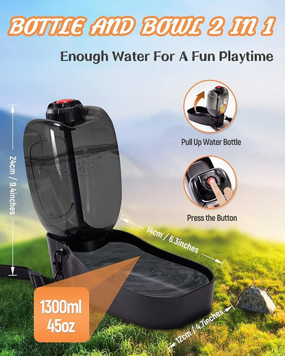 Travel Dog Water Bottle, 45oz Portable Dog Water Dispenser for Walking, Foldable Pet Water Bottle for Puppy, Small, Medium & Large Dogs, Leak Proof, Food Grade Plastic, Easy to Clean, Black